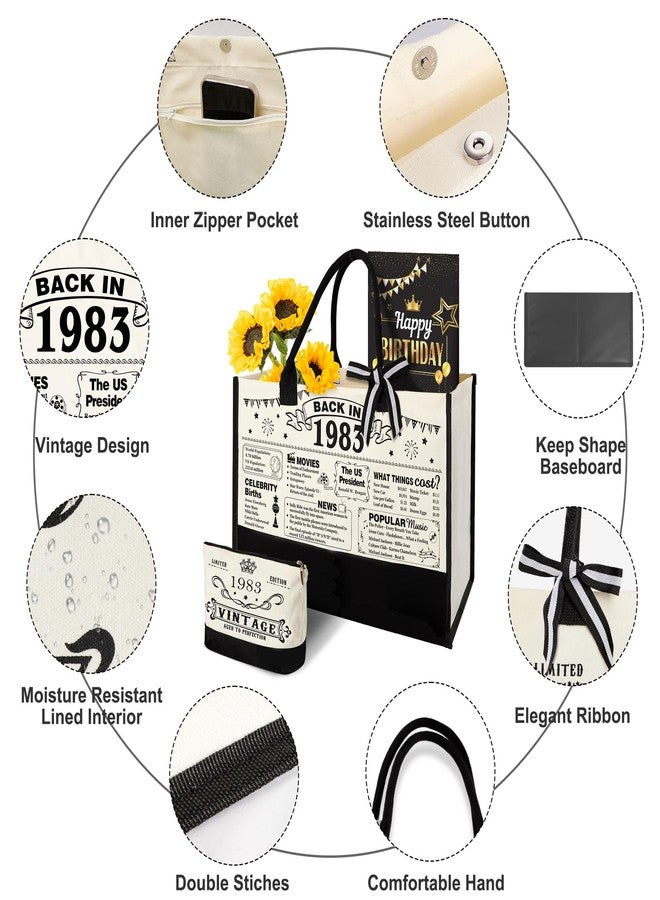 YeohJoy 42nd Birthday Gifts for Her Canvas Tote Bag Travel Gear, Unique 42 Years Old Birthday Gifts for Girlfriend Sister Friends Women, Vintage 1983 Handbag & Cosmetic Bag & Back in 1983 Poster - Image 2